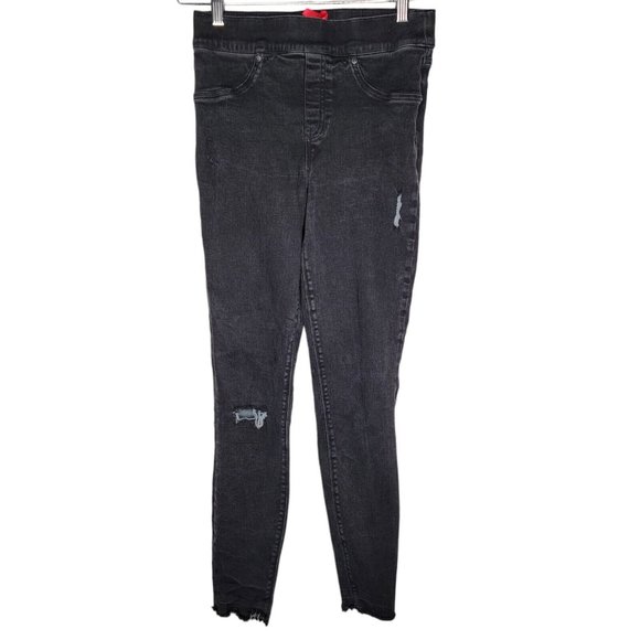 Spanx Small S‎ Solid Black Distressed / Destroyed Skinny Leg Pull On Jeans - Picture 1 of 6